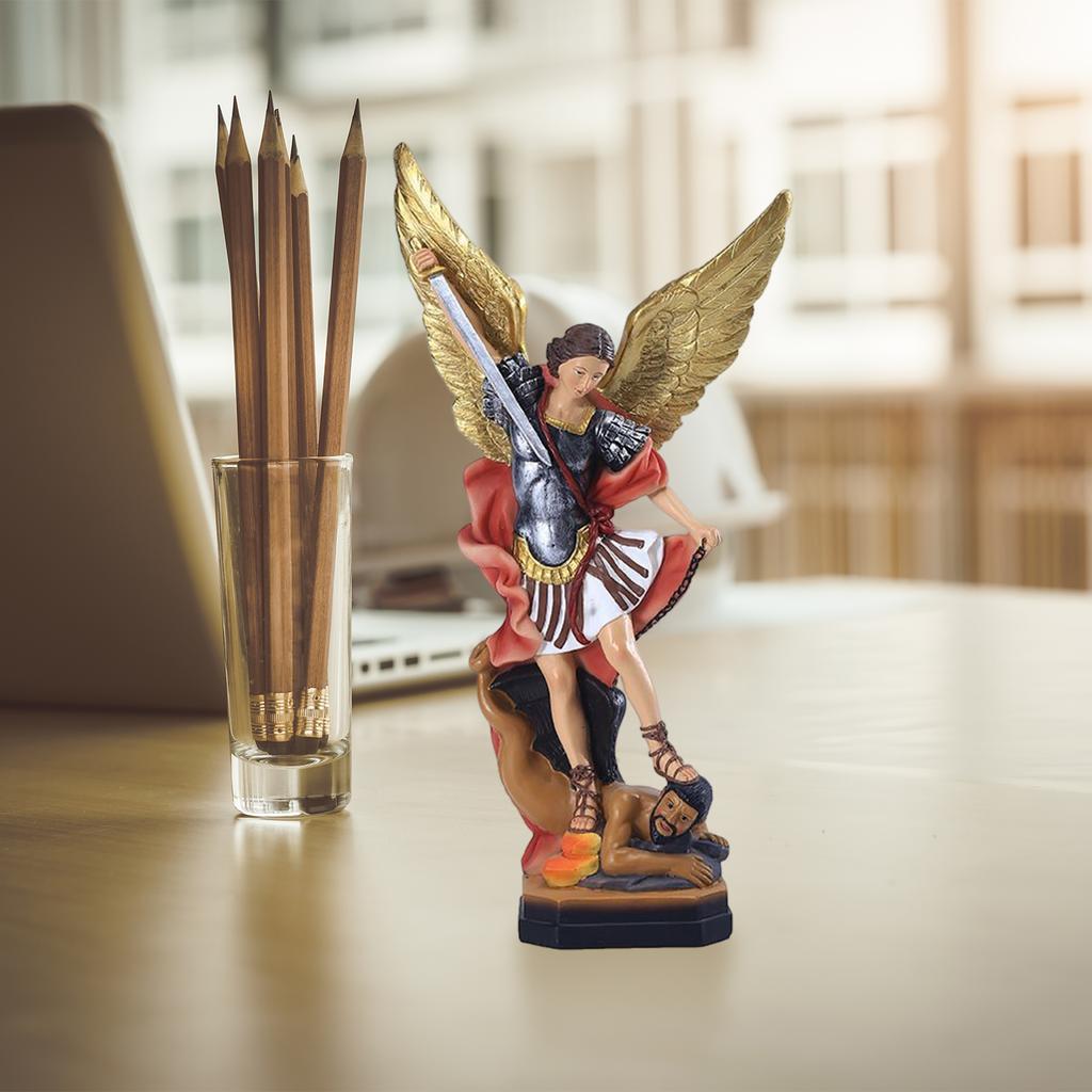 Resin Religious Angel Sculpture Desktop Ornament Holy Angel Michael Sculpture Christmas Gift Home Decor for Office Study