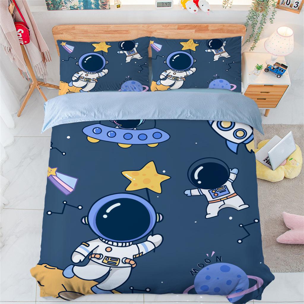 Single Size Astronaut Comforter Cover for Boys Girls,Outer Space Bedroom Decorative 2 Pcs Bedding Set with 1 Pillowcases 75*50