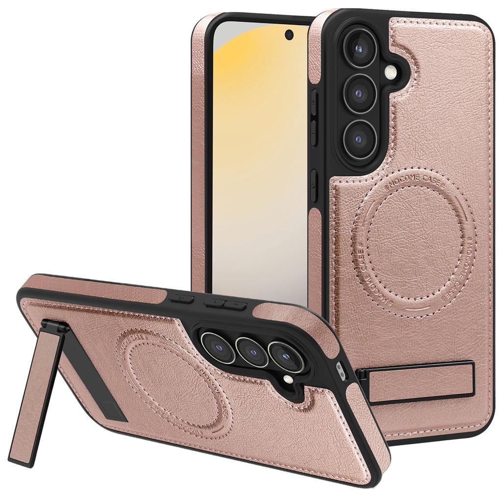 For Samsung Galaxy S24 FE Case Compatible with MagSafe Kickstand Leather Phone Back Cover