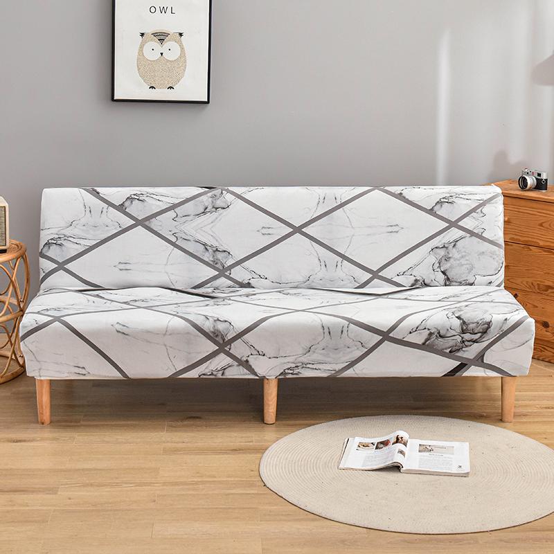 Floral Printed Armless Futon Slipcover Stretch Sofa Bed Slipcover Furniture Protector Without Armrests with Elastic Bottom 1pc