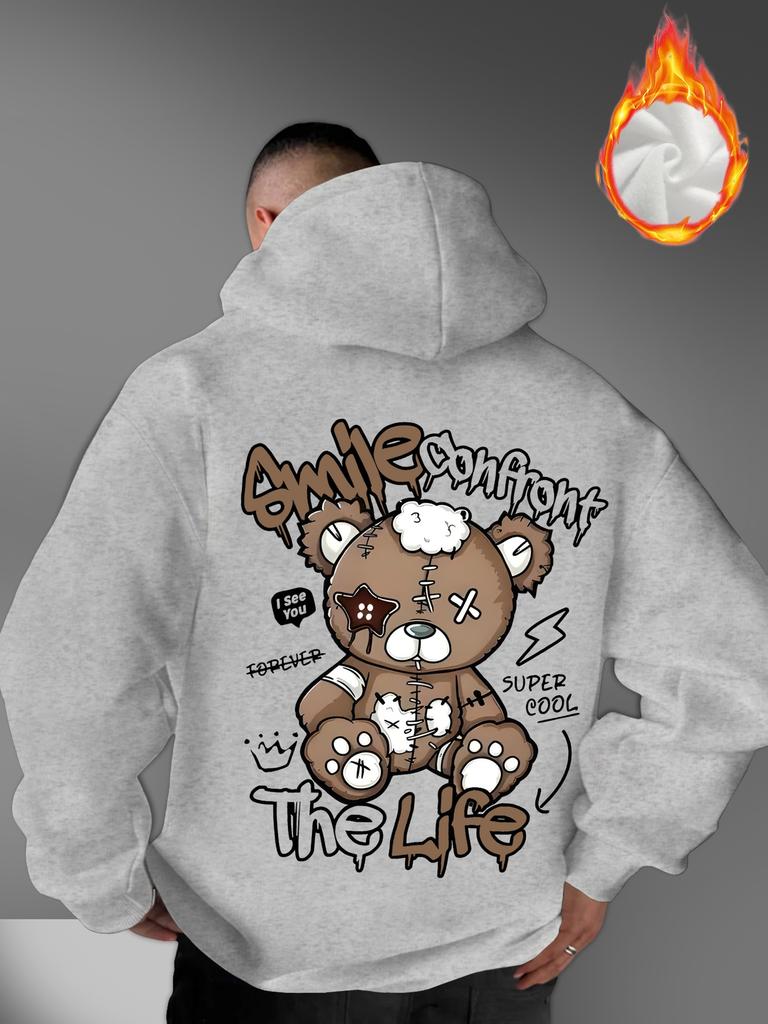 Herren Graffiti-Stil Streetwear Kapuzenpullover mit Graffiti-Buchstaben Abgenutztes Bärenmuster Print Sehr Vielseitige Mode