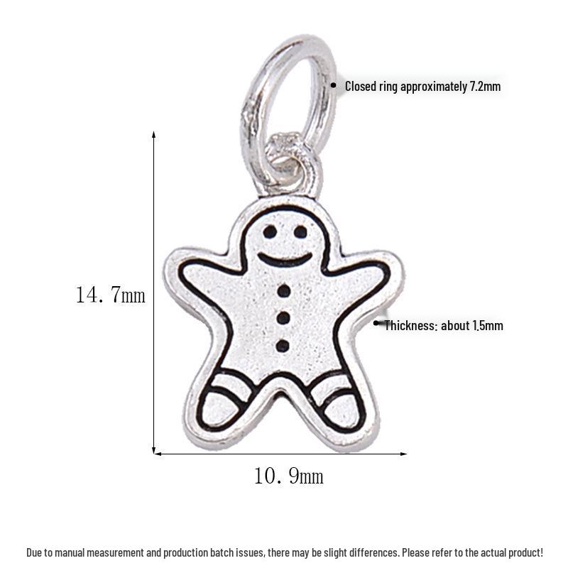 Sterling Silver Cartoon Charms: Gingerbread Man, Snowman, Teddy Bear, Light Bulb - Thai Silver Jewelry DIY Bracelet Accessories.