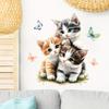3D Cute Cartoon Kitten with Butterfly Wall Stickers, Healing Style Self-Adhesive Decor for Kids Room Decoration