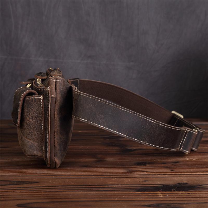 Sac banane, Cuir Véritable, Bandoulière Décontractée Homme, Cuir de Vachette Superposé, Caisse Enregistreuse Multifonctionnelle, Sac pour Téléphone Portable, Sac Rétro Décontracté