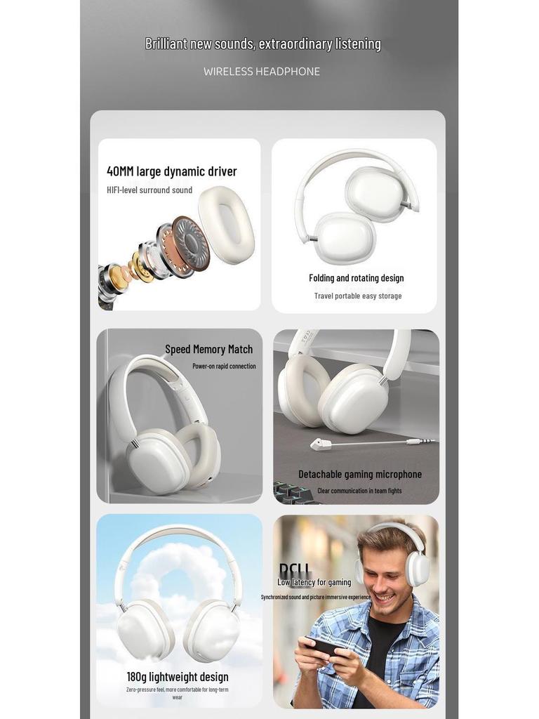 Over-Ear Wireless Bluetooth Headphones: Student, Sports, Gaming, Noise-Cancelling, Heavy Bass, Universal Computer Headset