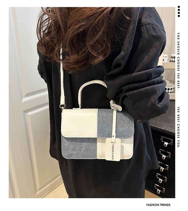 Fashion Splicing Texture Small Square Bag for Women Trendy Shoulder Crossbody Handbag KTB