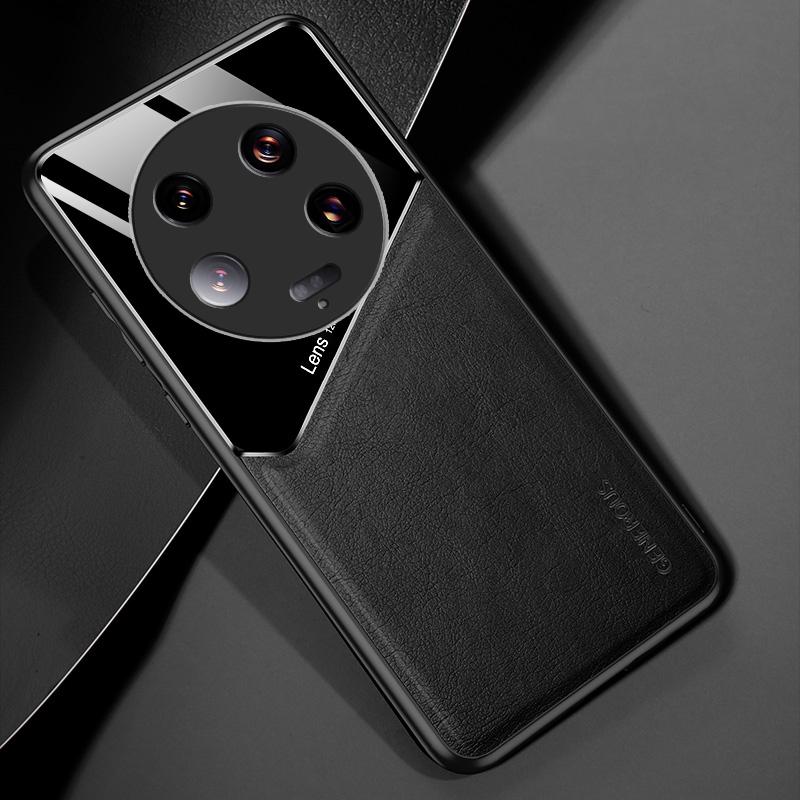 

For Xiaomi 13 Ultra Protective Cover PU Leather Coated TPU+PC Phone Case with Car Mount Metal Sheet Black