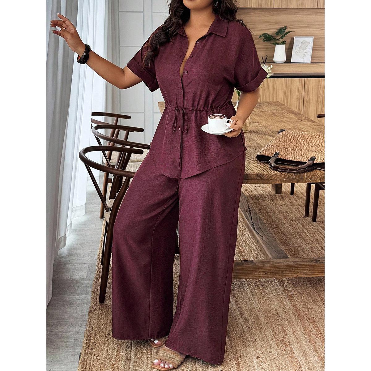 Plus Size Women s 2026 Spring/Summer Casual Solid Top & Pants Set 4XL