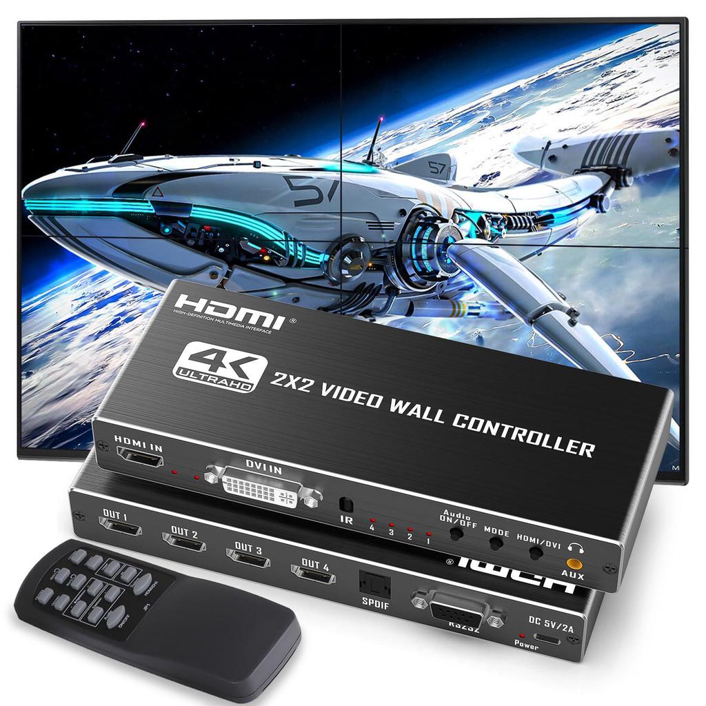 HDMI 1-to-4 Video Screen Stitcher: Seamlessly Merge Four Monitors into One Display.