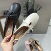 Thick heel half slippers retro evening breeze bow single shoes spring and summer design French women's shoes black loafers