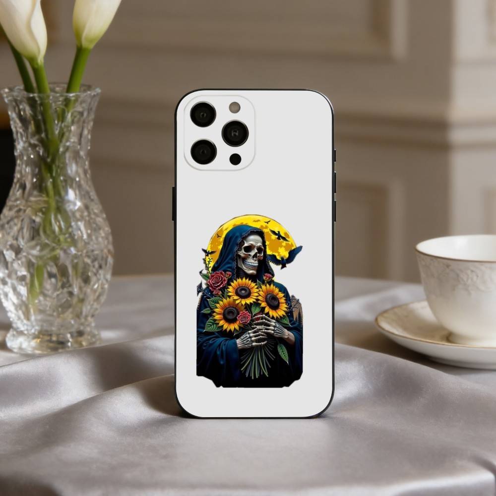 S-Santa M-Muerte P-print Phone Case For iPhone 17,16,15,14,13,12,11 Plus,Pro Max,XS,Soft Silicone Black Cover