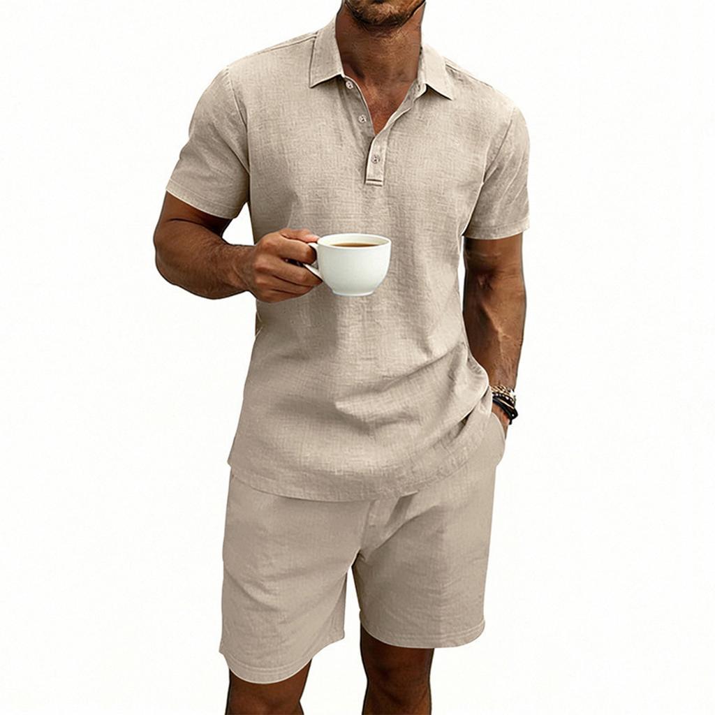 Men's Casual Loose Fit Large Size  Beach Short-sleeved Shirt And Shorts Set