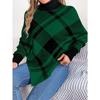 Autumn/Winter Women's Hooded Sweatshirt Casual Colour-Blocked Checked Turtleneck Long-Sleeved Cape Knit Jumper Christmas Ladies' Knitted Top