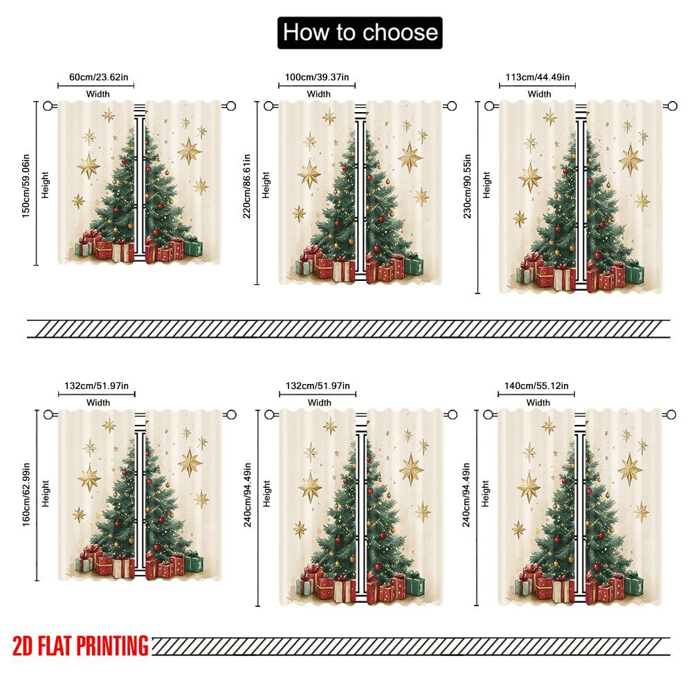 2pcs,2D Plane Printing Curtains&Window Treatment Christmas Tree Gifts Stars_a (3) Polyester Woven (without Rod) Home Decor for