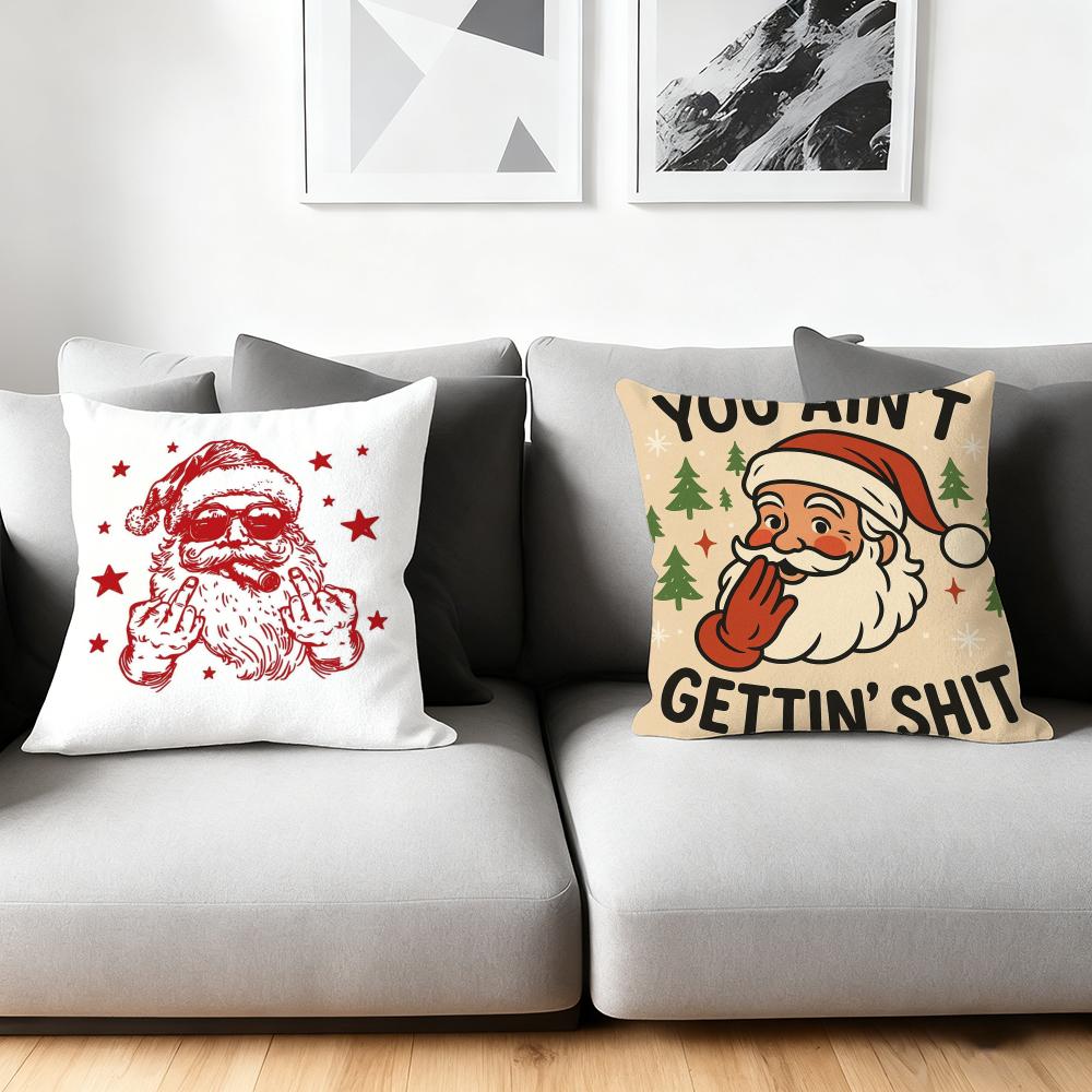 Cushion Cover Silky Short Plush Home Sofa Cushion Cover - Invisible Zipper Home Decoration Christmas Graphic