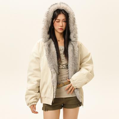 Winter Plush Collar Jacket for Women American Retro Hip-hop Cleanfit Warm Men Clothing Parkas Couple Streetwear Zipper Coats