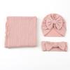 Cross-Border Baby Swaddling Blanket Set Foreign Trade Newborn Solid-Color Polyester-Cotton Swaddle Three-Piece Set 85x90cm