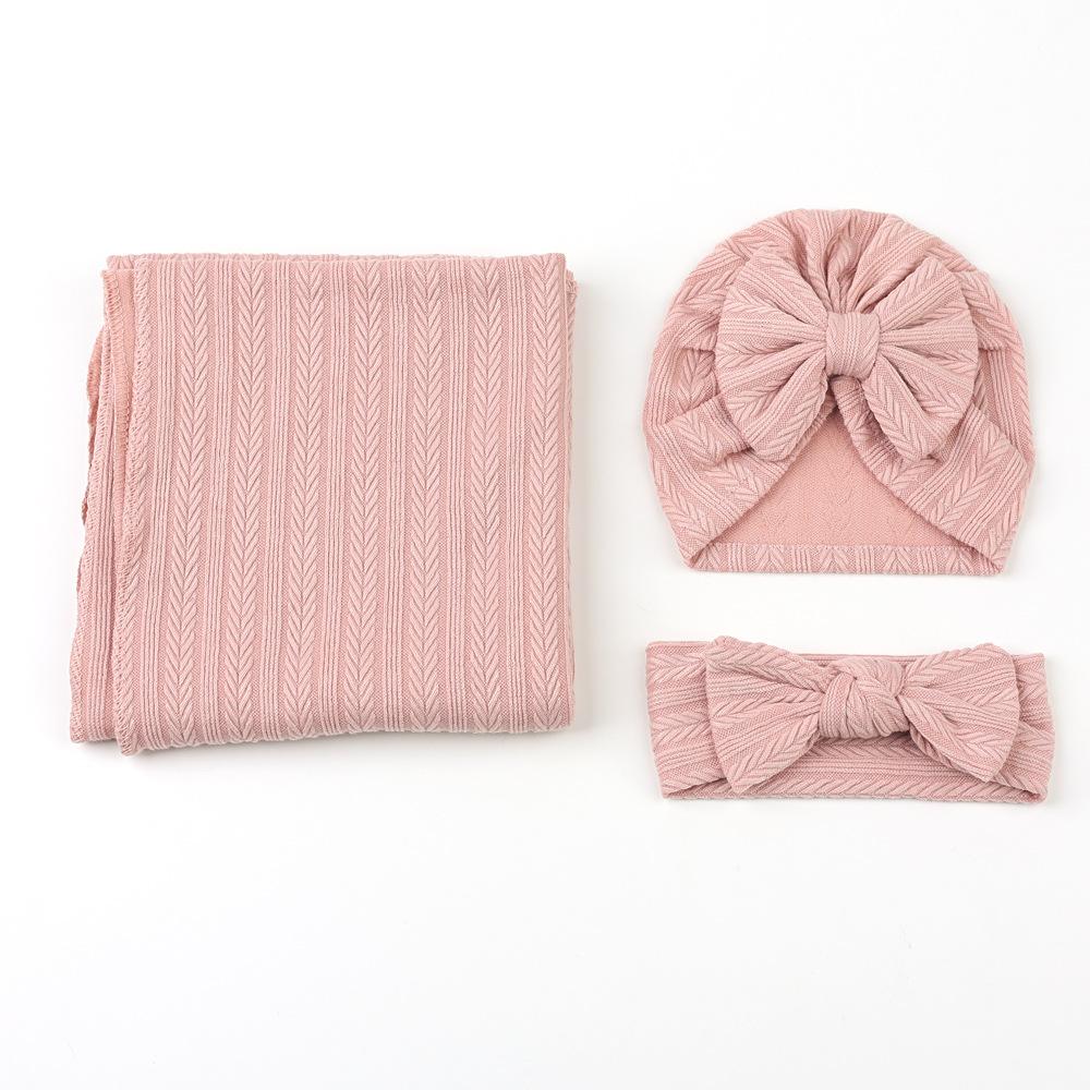 Cross-Border Baby Swaddling Blanket Set Foreign Trade Newborn Solid-Color Polyester-Cotton Swaddle Three-Piece Set 85x90cm