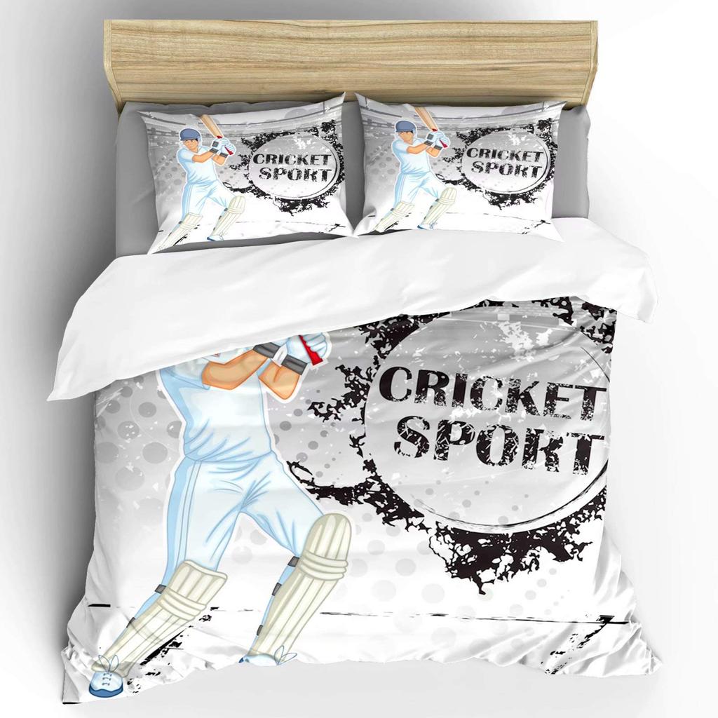 Cricket Duvet Cover Set Abstract Sports Pattern Bedding Set Microfiber Player Playing Game Of Cricket Double Queen Quilt Cover