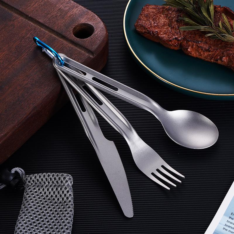 Titanium Ultralight 3-Piece Camping Cutlery Set: Knife, Fork, Spoon for Outdoor Travel & Hiking