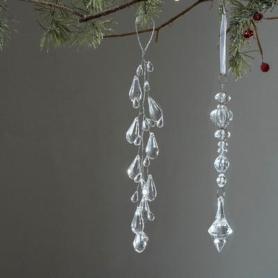 Acrylic Xmas Water Drop Pendant Artificial Transparent Ice Bar Pendant Glitter Christmas Tree Decoration Xmas Party