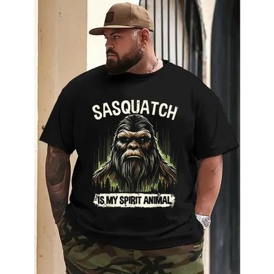 Tailles Européennes [T-shirt Grande Taille] T-shirt Graphique Noir Homme Grande Taille - Impression 'SASQUATCH EST MON ANIMAL SPIRITUEL'