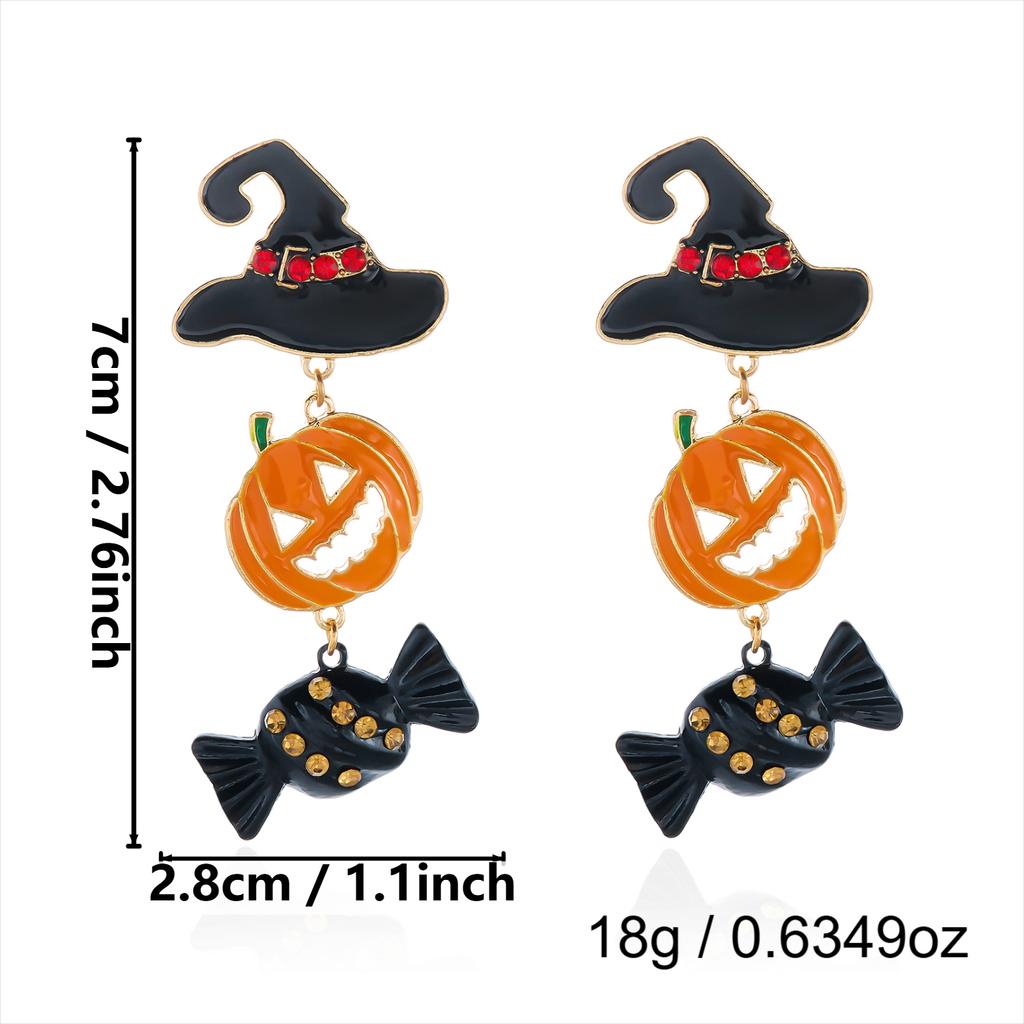 Playful Enamel Witch Hat Pumpkin Candy Dangle Earrings for Women Halloween Statement Earrings Cosplay Party Jewelry Gifts
