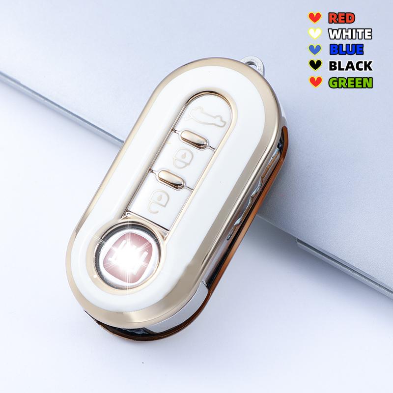 3 Buttons For Fiat 500 Ducato Panda Punto Gold Tpu Car Flip Folding Key Case Cover Remote Key Shell Holder Protecor Keychain