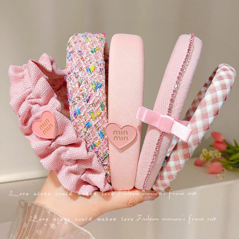 Faixa de Cabelo Rosa Retro com Coroa Alta Antiderrapante para Meninas - Coleção Verão 2024