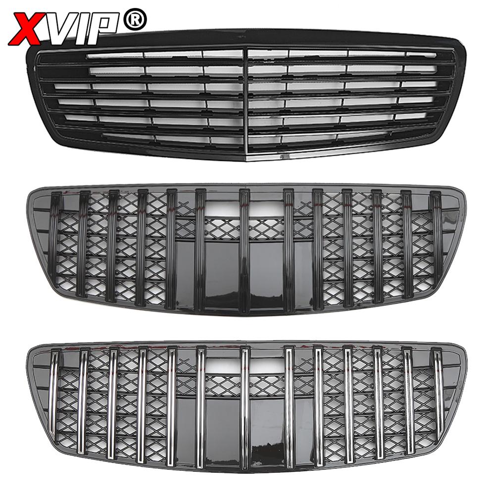 Grilă Bara Fata Stil AMG Negru Lucios XVIP Pentru Mercedes Benz E W211 E320 E350 E500 E550 2003-2006 Grile Stil GTR Cromate
