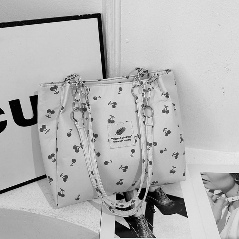 New Large Capacity Tote Bag Cherry-print Lightweight Shoulder Bag Zipper Handbag Girls
