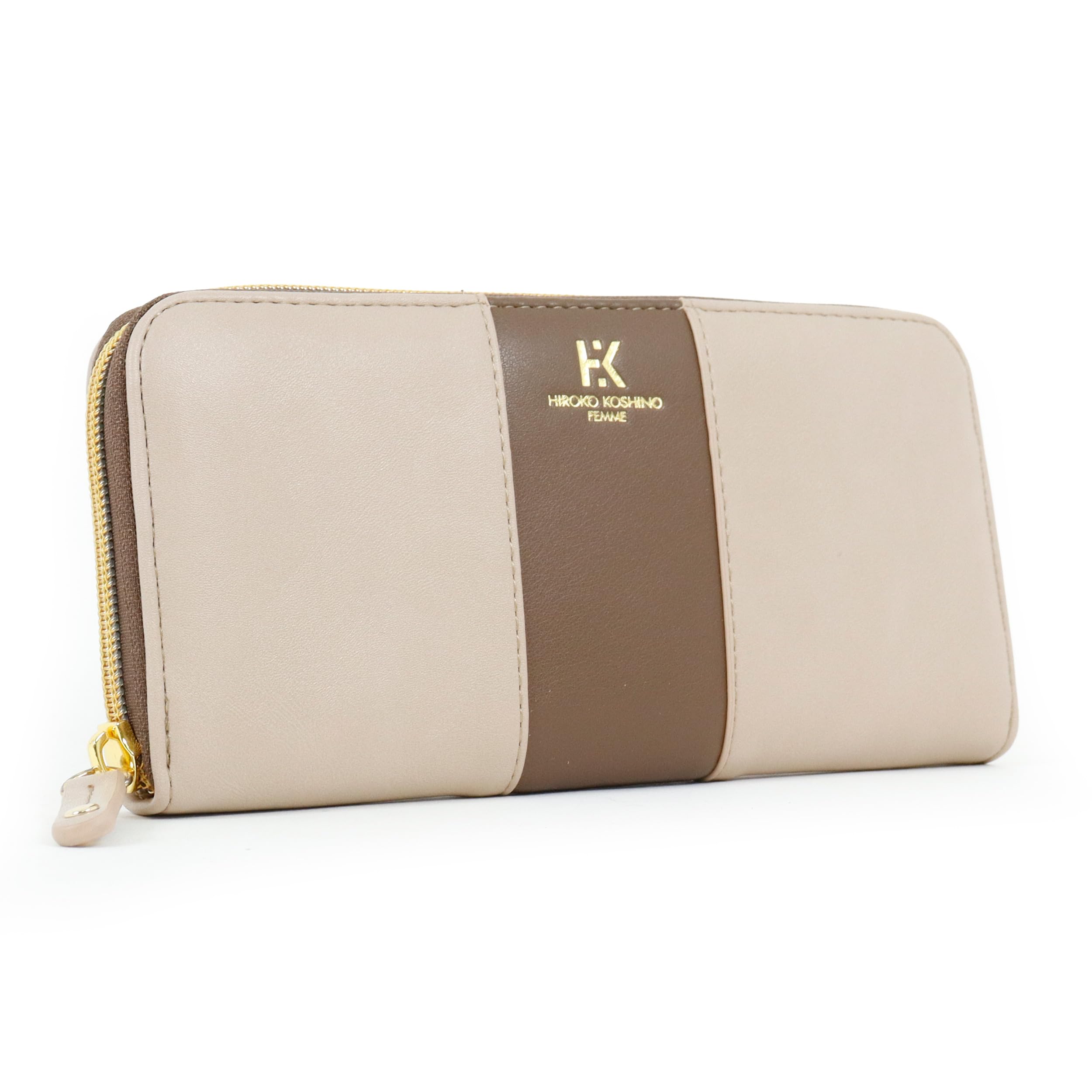 

Косино Длинный Круглый Полосатый Элегантный Бренд [Hiroko Femme] Женский Кошелек, Молния, Простой, Двухцветный, Стежок, (Шоколад) шоколадный