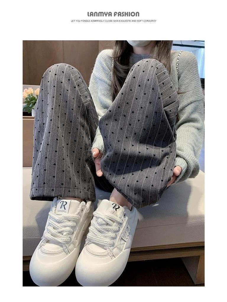 Retro High-Waisted Wide-Leg Heart Pants for Petite Women - Spring & Autumn 150 Cm Length