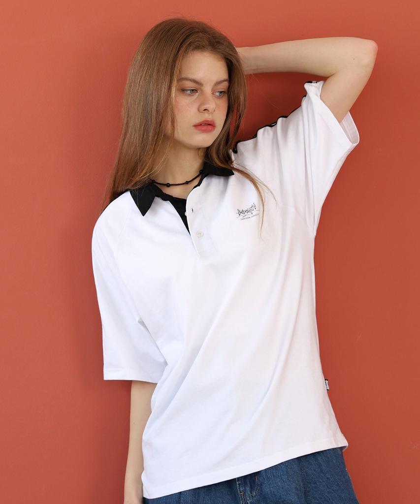Yosemiti Raglan Rugby Collar Track Short Sleeve Tee White Yt-305