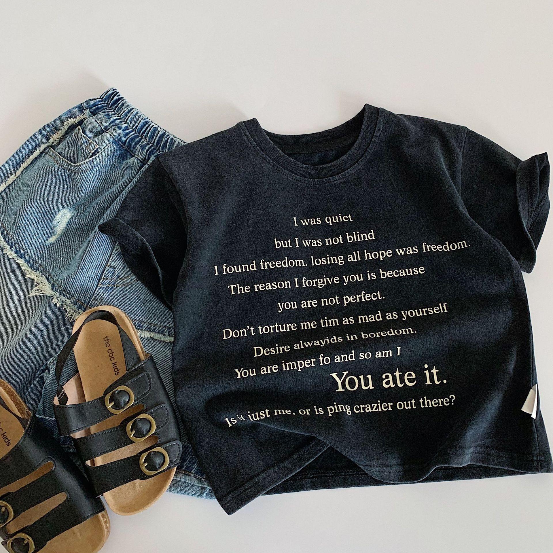 Kids Unisex Short Sleeve Crew Neck Letter Print Casual T Shirt 90cm