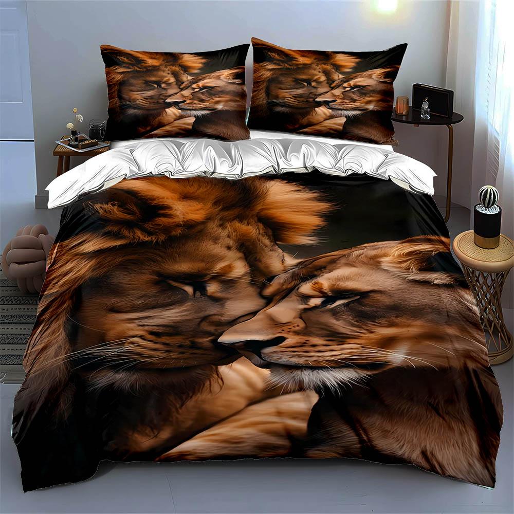 Lions affectionately nuzzling. Bedding Duvet cover sets Duvet covers Pillowcases gifts (1 * Duvet Cover 2 * Pillowcases, without duvet insert)