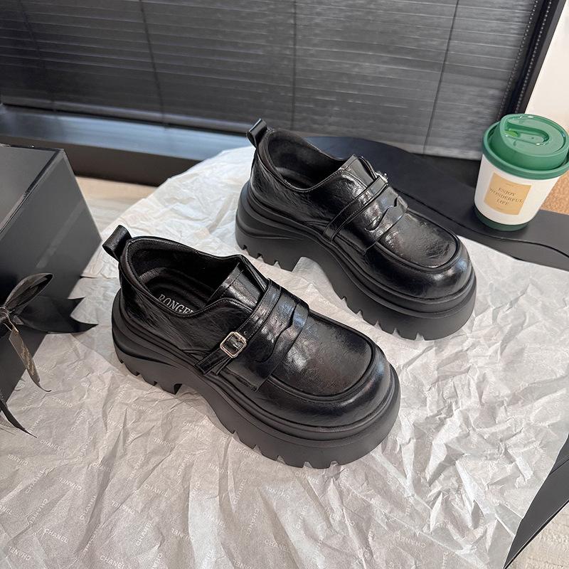 French Fashion Platform Loafers Women's 2025 Spring and Autumn New Versatile British Style Casual Height-increasing Small Leather Shoes