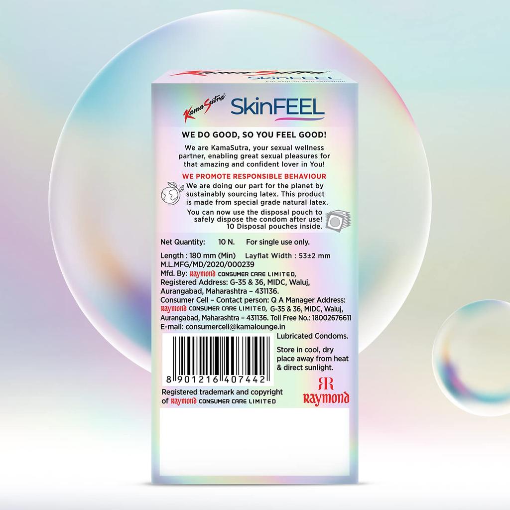 KAMASUTRA SkinFeel Thinnest Condom for Men | Skin To Skin Sensation | Combo Pack of 10