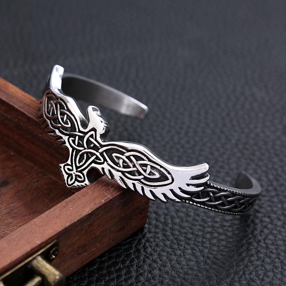 Vintage Viking Stainless Steel Raven Eagle Bracelet For Men Women  Celtic knot Bracelet Opening Adjustable Jewelry Gifts