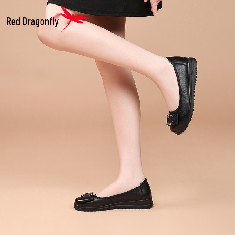 Red Dragonfly Women's Slip-On Summer Flat Leather Shoes - Soft Sole Casual Style