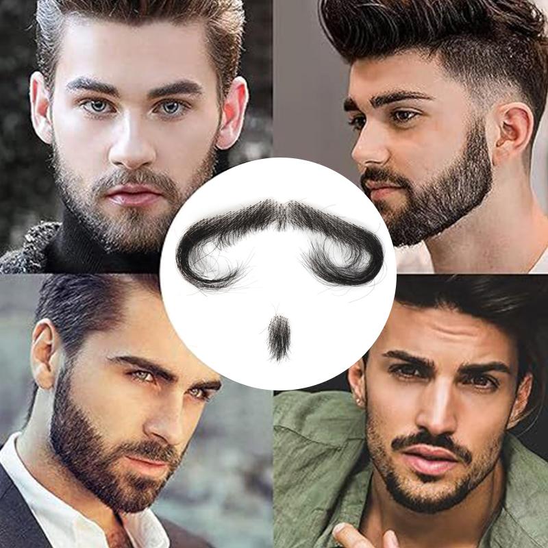 100% Human Hair Beard Lace Mesh Beard Shallow Short Realistic Fake Moustache For Men Makeup Facial Hair Hand Made By Invisible