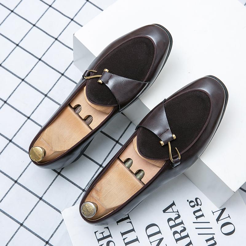 

Мужские лаконичные туфли Pea, деловые кожаные туфли, вечерние туфли-лоферы без застежек, мужские дышащие туфли класса люкс для джентльменов, туфли для вождения 48 коричневый