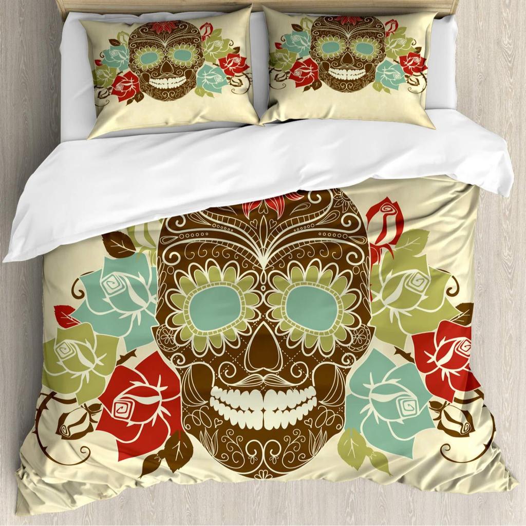 Gothic Retro Skull Three-Piece Quilt Cover 3D Digital Printing Bedding Set Bed Cover