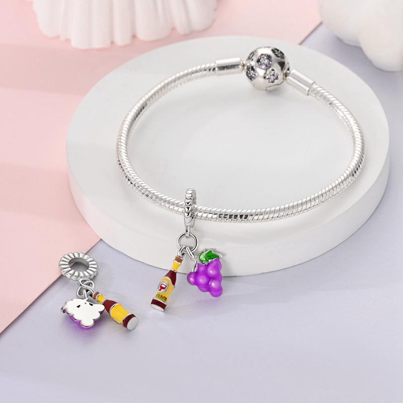 925 Silver Coffee Cake Bread Ice Cream Tea Beer Charms Pendant for 3mm Bracelets DIY Jewelry