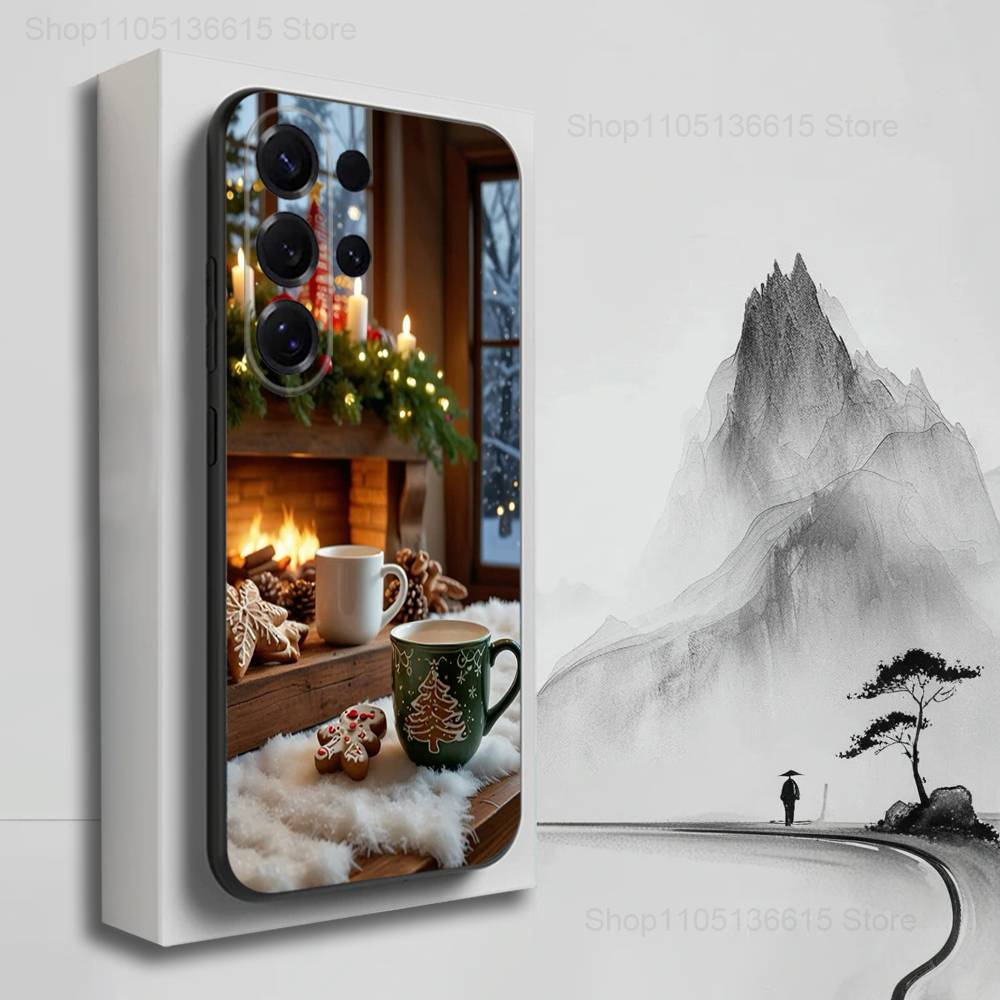 Christmas Art winter Coffee Case For Samsung S25,S24,S23,S22,S21,S20,S10,S9,Ultra,Plus,Lite,FE,Soft Silicone Black Cover
