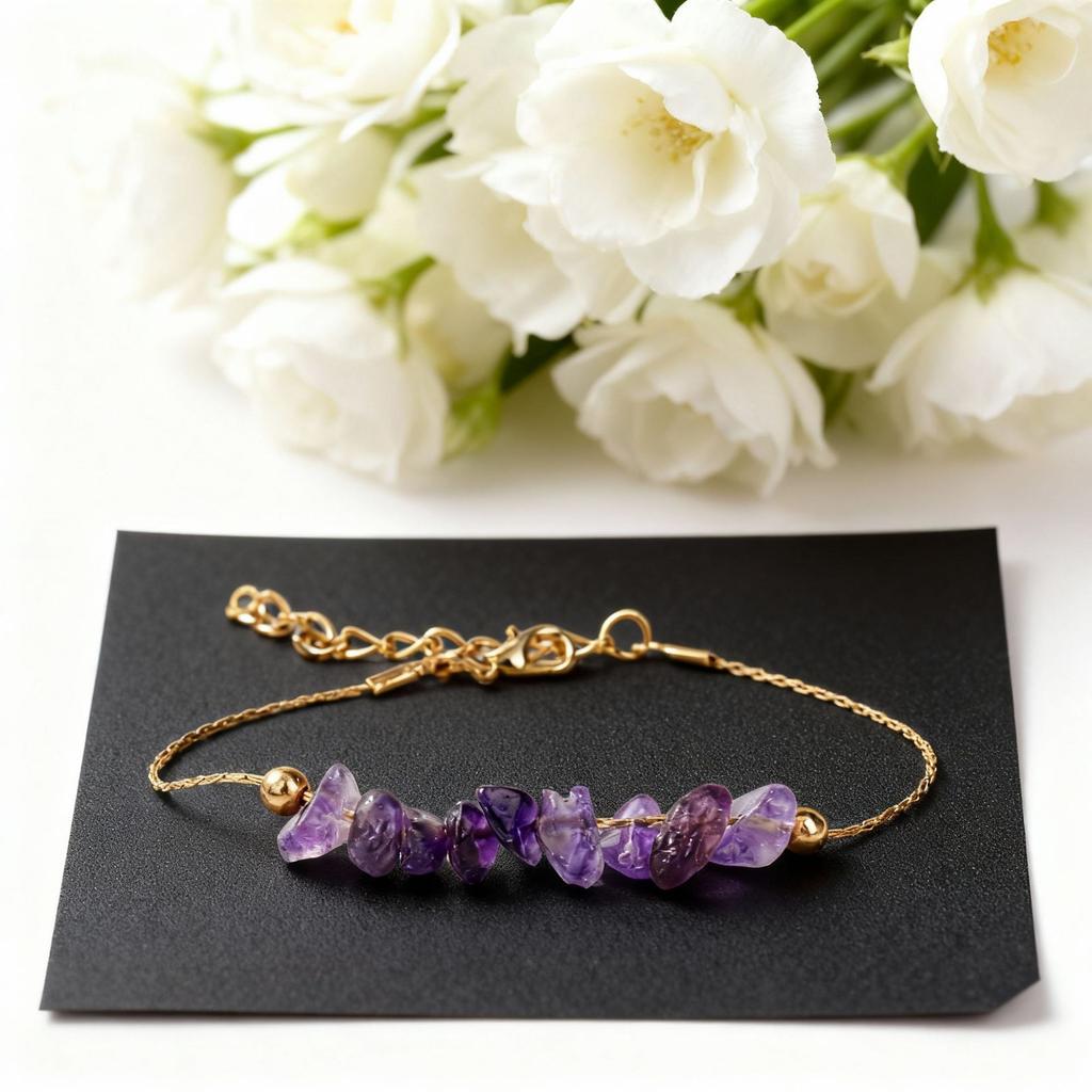 Festive Gifts Amethyst Gravel Beaded Bracelet With Silver Chain Elegant Fashion Jewelry For Women Daily Wear Simple Versatile Accessory