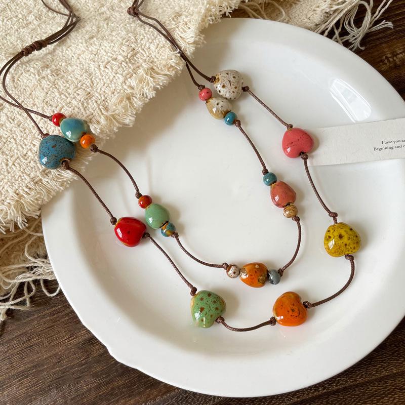 Summer dopamine stained glass crystal beaded necklace collarbone chain design sense niche item decoration