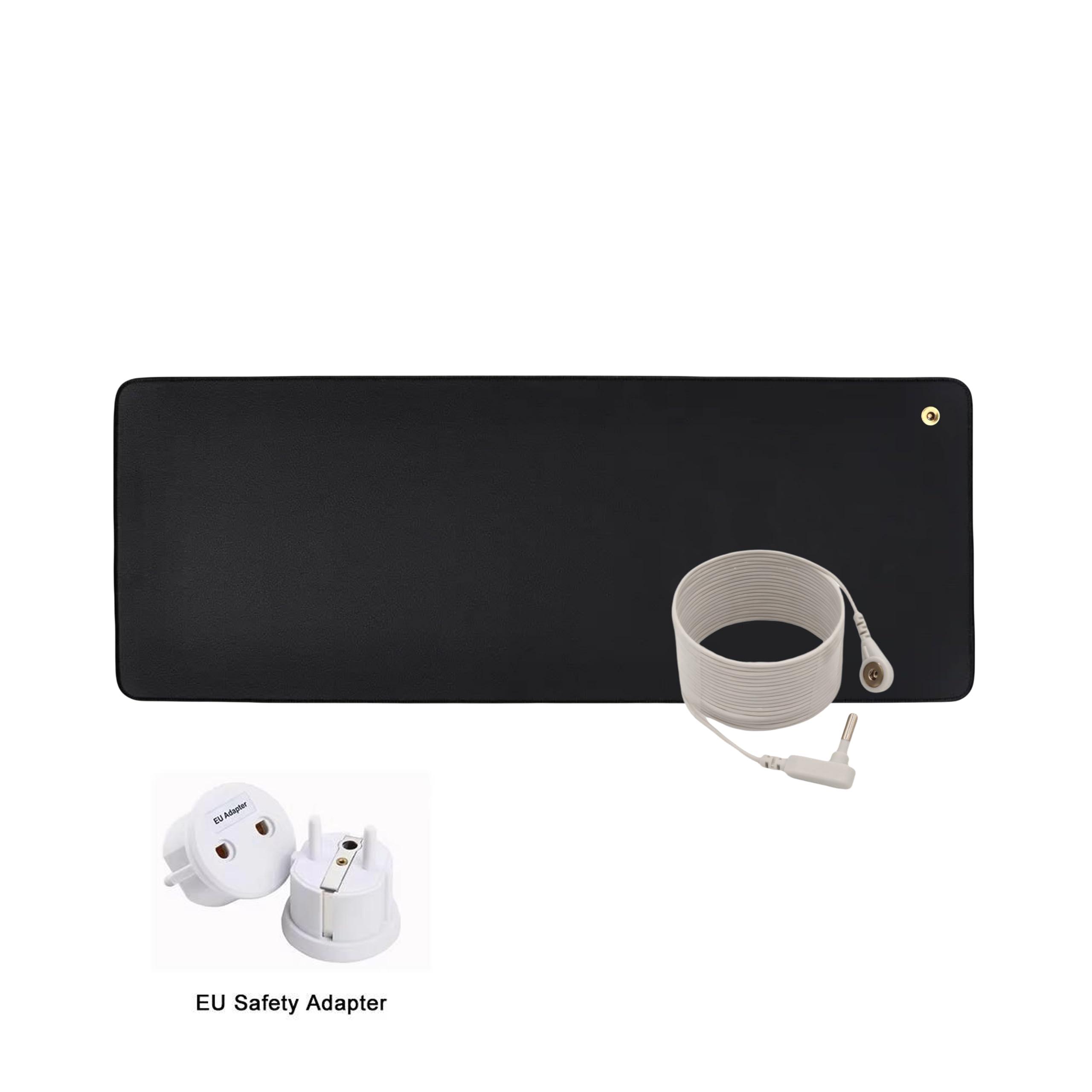 

Коврик для заземления 27x10. для домашнего офиса, кровати, пола, стола, для игровой клавиатуры, проводящая веганская кожа. Earth Connected, Wellness, Усиленные края EU Plug