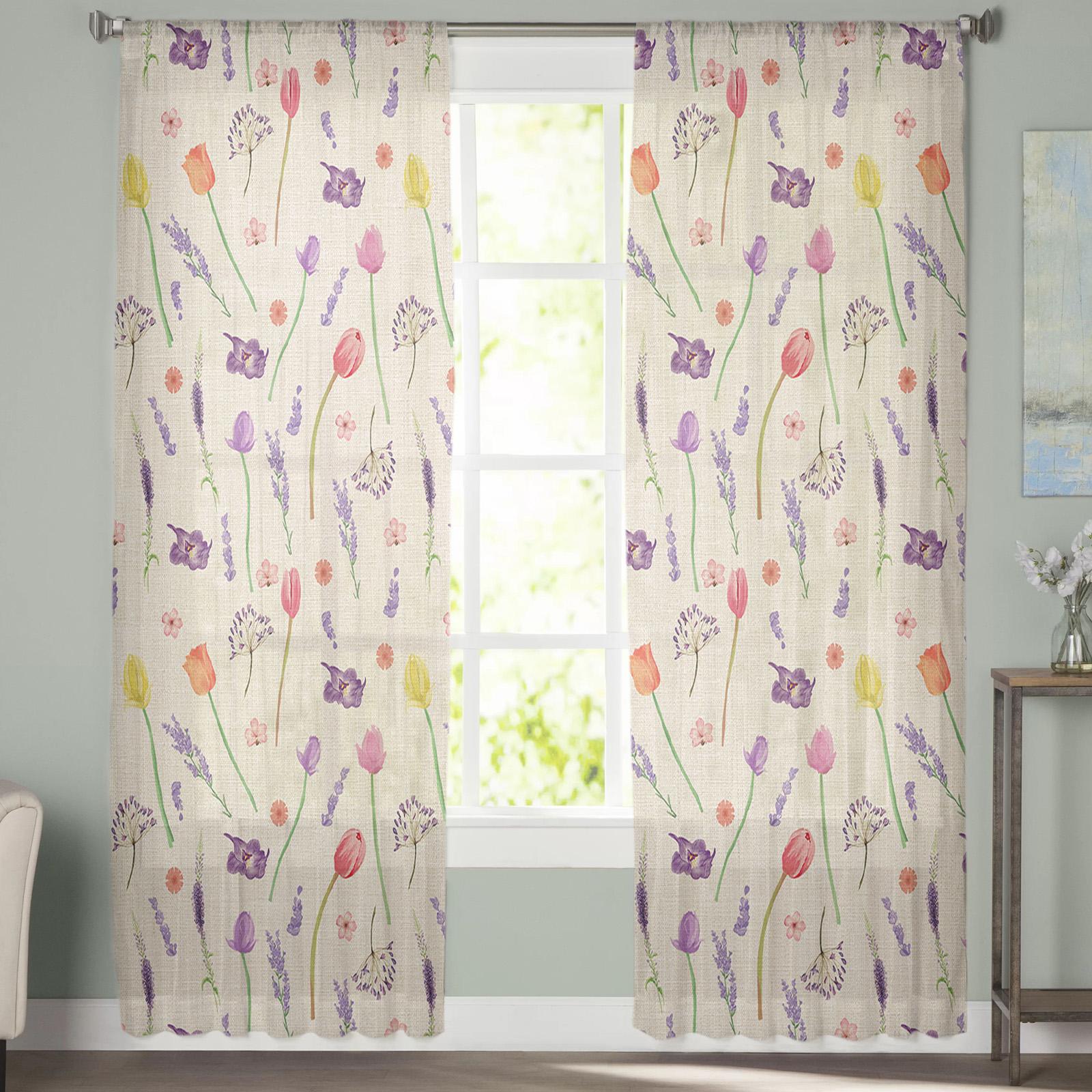 Тюльпан лавандовый завод прозрачные шторы для гостиной кухни детской спальни вуаль — фото 4