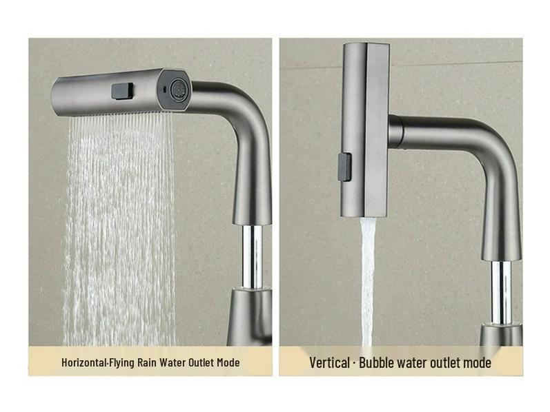 White Pull-Out Faucet Washbasin with Hot & Cold Single Hole Vanity Countertop